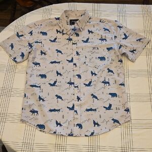Men's Casual Beige Wildlife Print Shirt